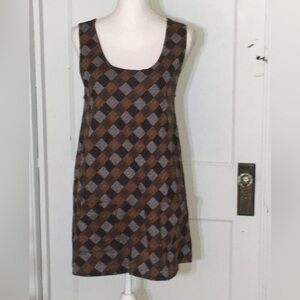 Urban Outfitters Ecote Brown and Gray Diamond Pattern Sleeveless Cotton Dress